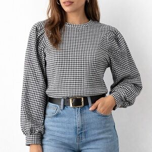 ZARA Houndstooth Puff Sleeve Top – Size M (US 8)